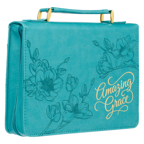 Amazing Grace Floral Teal Faux Leather Fashion Bible Cover