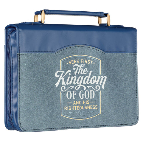 The Kingdom of God Two-tone Blue Faux Leather Fashion Bible Cover - Matthew 6:33