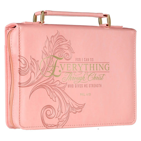 Through Christ Fluted Iris Pink Faux Leather Fashion Bible Cover - Philippians 4:13