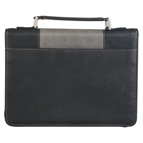 Walk by Faith Black and Gray Faux Leather Classic Bible Cover - 2 Corinthians 5:7