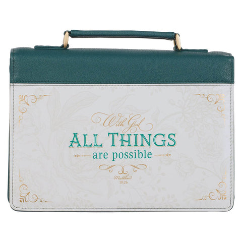 All Things are Possible Teal Tourmaline Faux Leather Fashion Bible Cover - Matthew 6:19