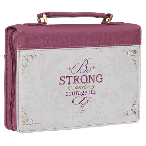 Strong and Courageous Topaz Pink Faux Leather Fashion Bible Cover - Joshua 1:9