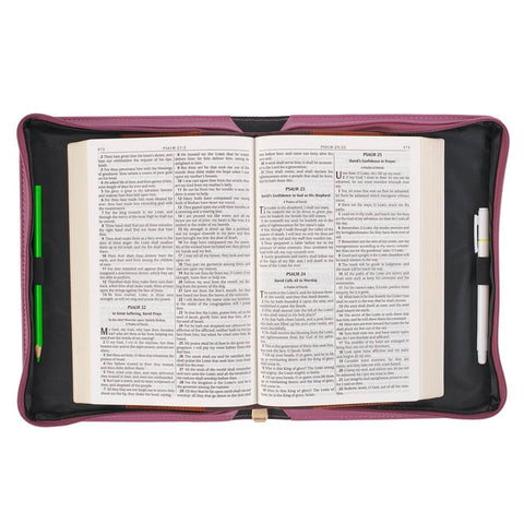 Strong and Courageous Topaz Pink Faux Leather Fashion Bible Cover - Joshua 1:9