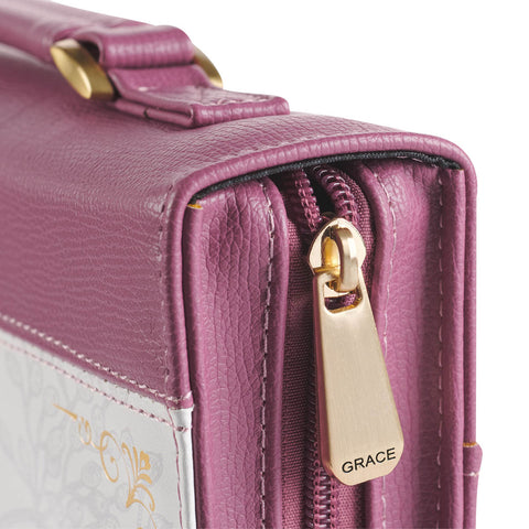 Strong and Courageous Topaz Pink Faux Leather Fashion Bible Cover - Joshua 1:9