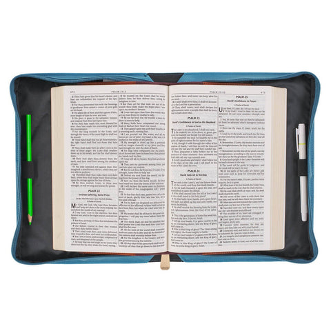 Hope in the LORD Floral Mediterranean Blue Faux Leather Fashion Bible Cover