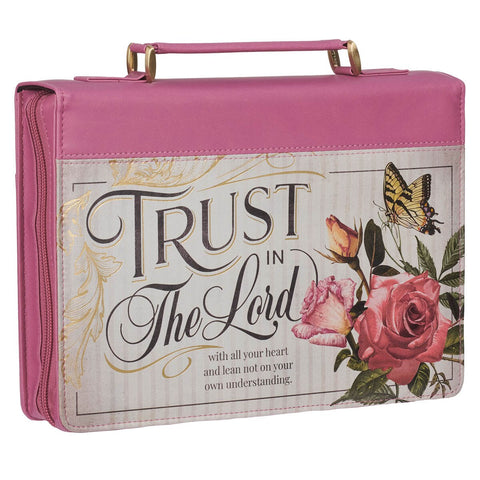 Trust in the LORD Floral Begonia Pink Faux Leather Fashion Bible Cover - Proverbs 3:5