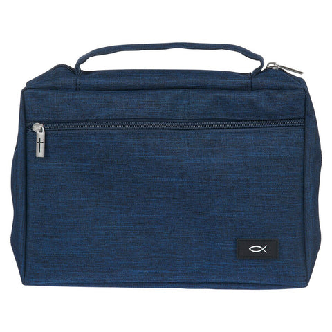 Navy Blue Poly-canvas Value Bible Cover with Ichthus Patch