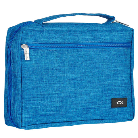 Caribbean Blue Poly-canvas Value Bible Cover with Ichthus Patch