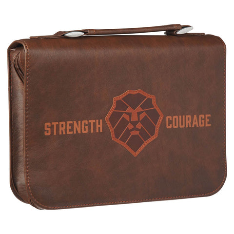 Strength and Courage Honey-brown Faux Leather Classic Bible Cover - Joshua 1:9
