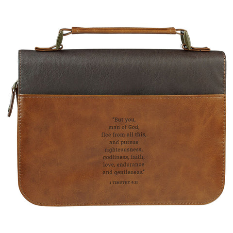 Man of God Honey-Brown and Espresso Faux Leather Bible Cover - 1 Timothy 6:11