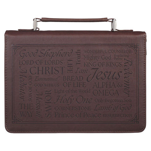 Names of Jesus Walnut Brown Faux Leather Classic Bible Cover - Isaiah 9:6