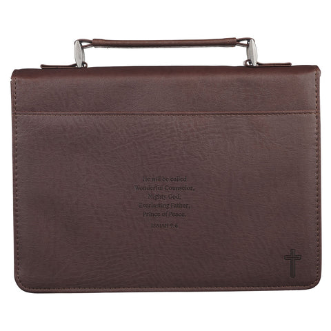 Names of Jesus Walnut Brown Faux Leather Classic Bible Cover - Isaiah 9:6