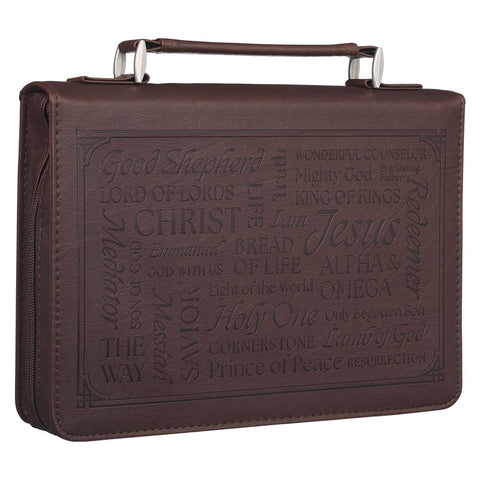 Names of Jesus Walnut Brown Faux Leather Classic Bible Cover - Isaiah 9:6
