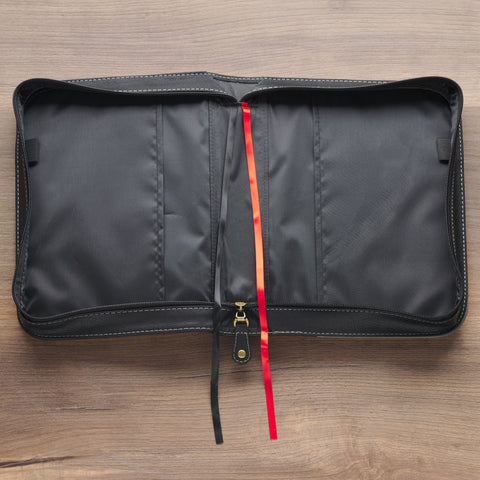 Be Strong and Courageous Gray and Black Faux Leather Classic Bible Cover - Joshua 1:9