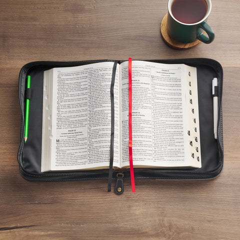 Be Strong and Courageous Gray and Black Faux Leather Classic Bible Cover - Joshua 1:9