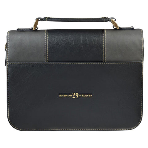 The Plans Black and Charcoal Faux Leather Classic Bible Cover - Jeremiah 29:11