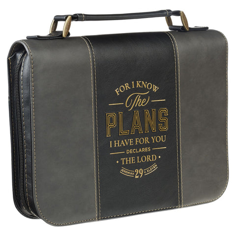 The Plans Black and Charcoal Faux Leather Classic Bible Cover - Jeremiah 29:11