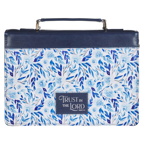 Trust in the Lord Blue Botany Faux Leather Bible Cover - Proverbs 3:5