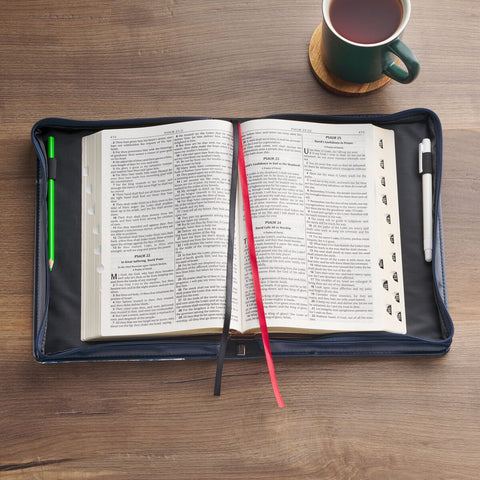 Trust in the Lord Blue Botany Faux Leather Bible Cover - Proverbs 3:5