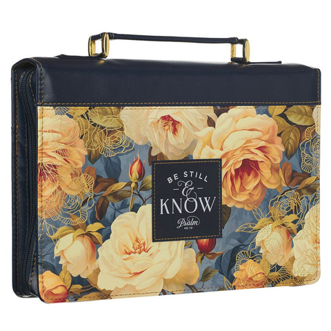 Be Still Serene Roses Blue Faux Leather Bible - Psalm 46:10