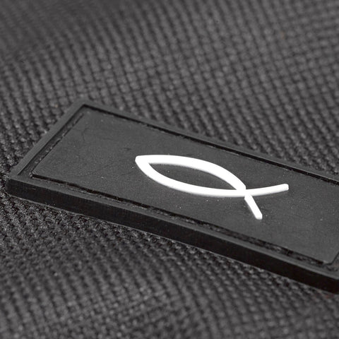 Polyester with Fish Badge in Black Bible Cover