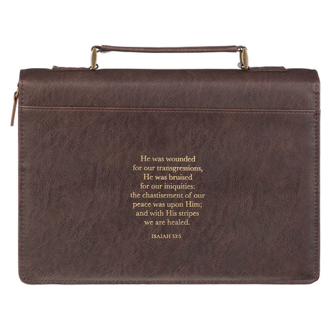 Crown of Thorns Brown Faux Leather Classic Bible Cover - Isaiah 53:3