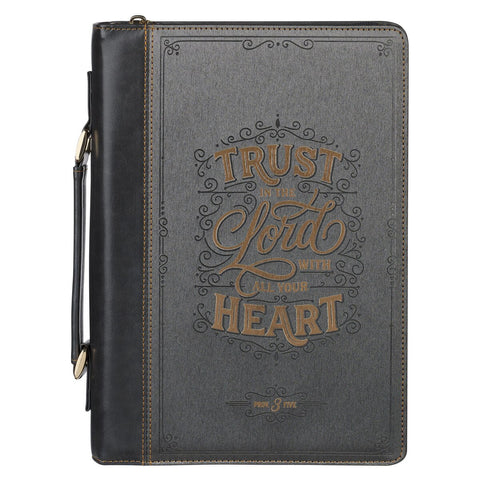 Trust in the Lord Black and Gray Faux Leather Fashion Bible Cover - Proverbs 3:5