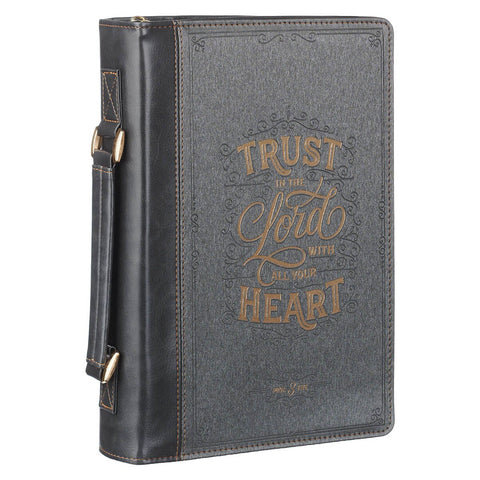 Trust in the Lord Black and Gray Faux Leather Fashion Bible Cover - Proverbs 3:5
