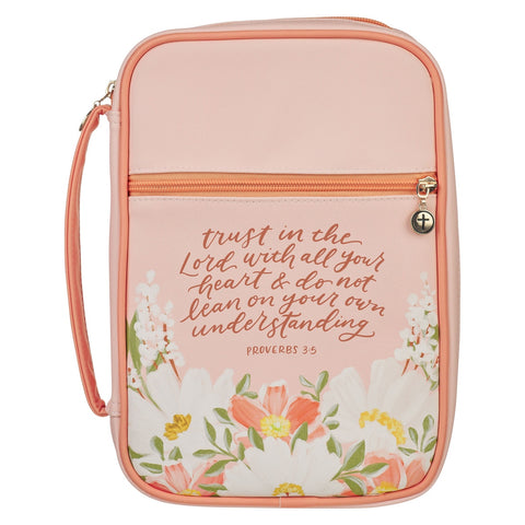 Trust in the Lord Peach Floral Faux Leather Fashion Bible Cover - Proverbs 3:5