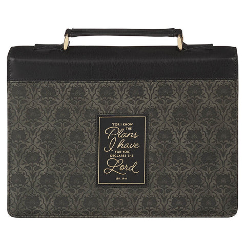 I Know the Plans Black Floral Faux Leather Fashion Bible Cover - Jeremiah 29:11