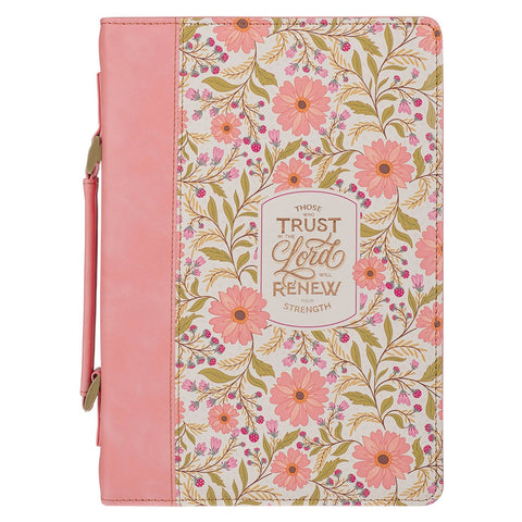 Those Who Trust Coral Pink Floral Faux Leather Classic Bible Cover - Isaiah 40:31