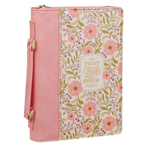 Those Who Trust Coral Pink Floral Faux Leather Classic Bible Cover - Isaiah 40:31