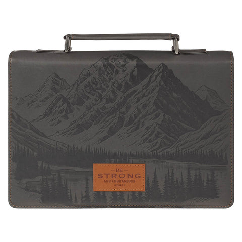 Be Strong and Courageous Charcoal Gray Faux Leather Classic Bible Cover - Joshua 1:9