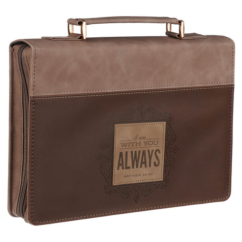 I Am With You Always Tan and Brown Faux Leather Classic Bible Cover - Matthew 28:20