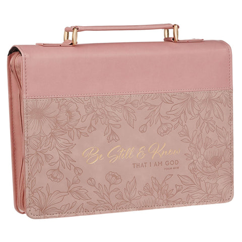 Be Still and Know Pink Floral Faux Leather Fashion Bible Cover - Psalm 46:10