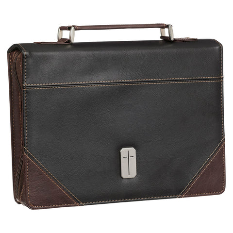 Pursue Righteousness Black and Walnut Brown Faux Leather Classic Bible Cover - 1 Timothy 6:11