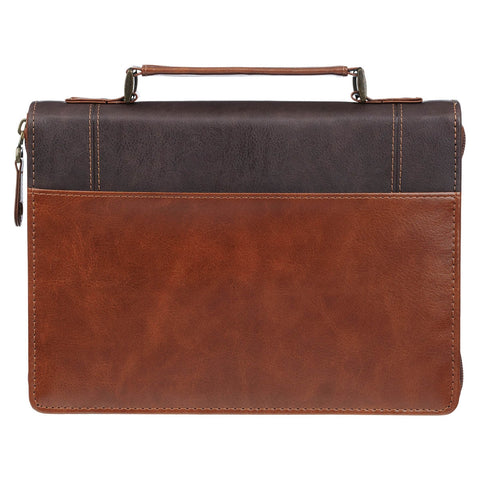 Stand Firm Espresso and Honey-brown Faux Leather Classic Bible Cover - 1 Corinthians 16:13