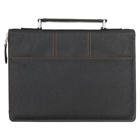 Be Strong Black Faux Leather Classic Bible Cover - Ephesians 6:10