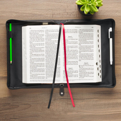 Be Strong Black Faux Leather Classic Bible Cover - Ephesians 6:10
