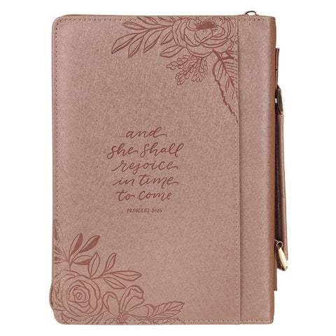 Strength and Honor Pink Floral Faux Leather Fashion Bible Cover - Proverbs 31:25