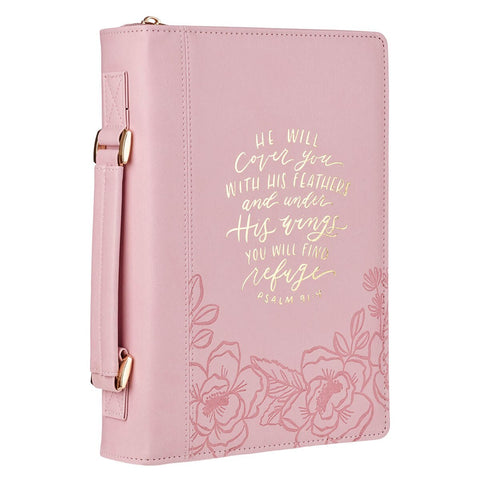 Under His Wings Pink Faux Leather Fashion Bible Cover - Psalm 91:4