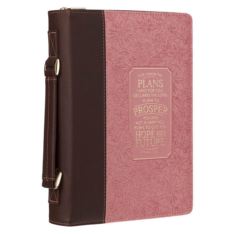 Plans to Prosper Pink and Brown Faux Leather Fashion Bible Cover - Jeremiah 29:11