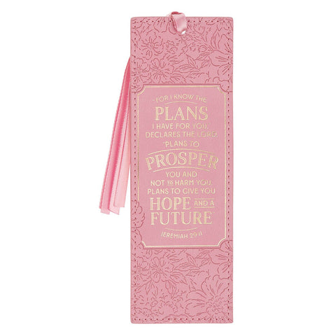 For I Know the Plans Sunset Pink Faux Leather Bookmark - Jeremiah 29:11