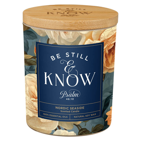Be Still and Know Yellow Rose Nordic Seaside Scented Candle in a Glass Jar - Psalm 46:10
