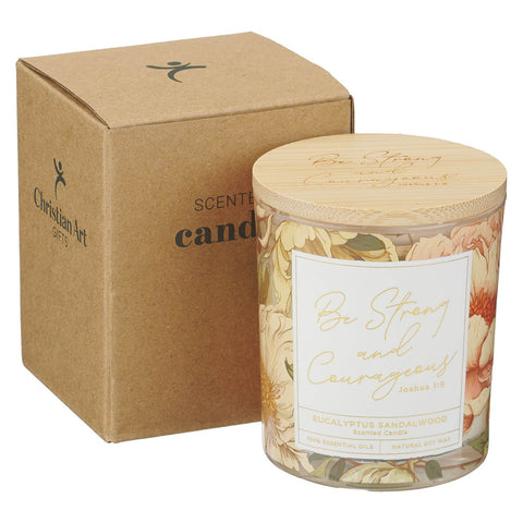 Be Strong and Courageous Eucalyptus Sandalwood Scented Candle in a Glass Jar - Joshua 1:9