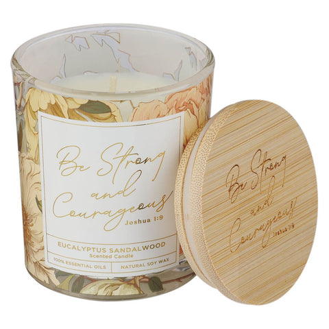 Be Strong and Courageous Eucalyptus Sandalwood Scented Candle in a Glass Jar - Joshua 1:9