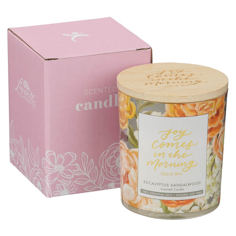 Joy Comes in the Morning Eucalyptus Sandalwood Scented Candle in a Glass Jar - Psalm 30:5