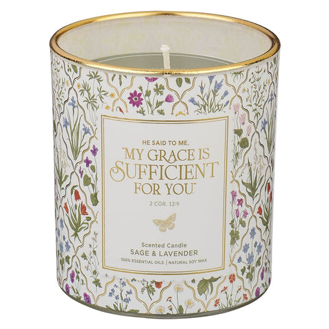 Sufficient Grace Sage and Lavender Scented Candle in a Glass Jar - 2 Corinthians 12:9