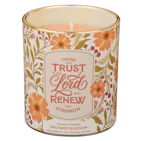 Trust Coral Floral Orchard Blossom Scented Candle in a Glass Jar - Isaiah 40:31