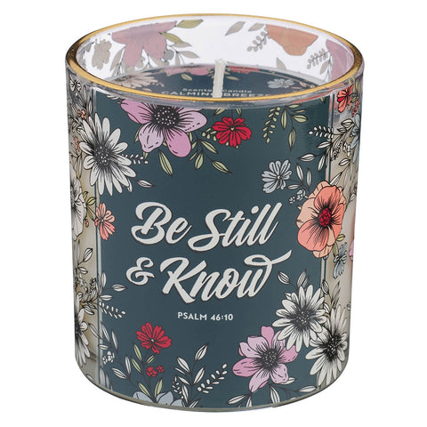 Be Still Teal Botanical Calming Breeze Scented Candle in a Glass Jar - Psalm 46:10
